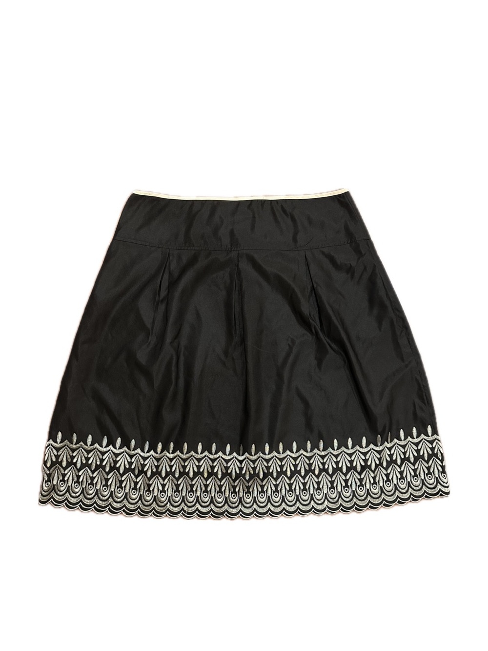 Black A-Line Skirt with White Embroidered Hem